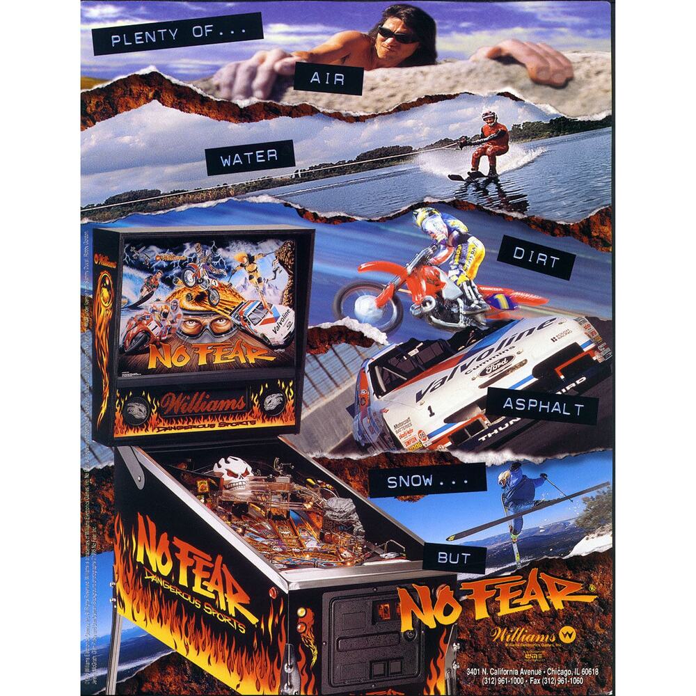 No Fear Pinball FLYER Original NOS Game Artwork 1995 Dangerous Sports Retro Art